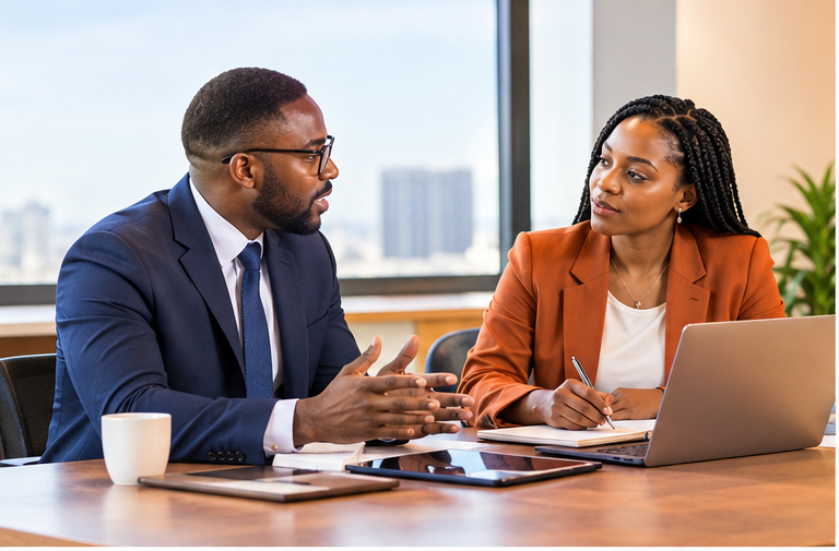 Business professionals collaborating around a table